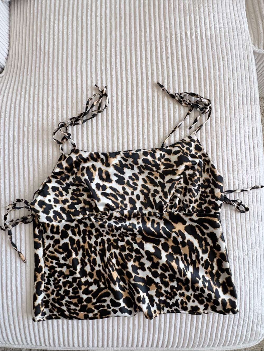 Leopard Print Tie-Shoulder Cami Top - Black & Cream